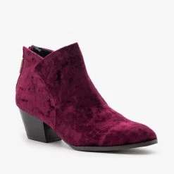 Qupid Shoes Posh Velvet Almond-Toe Ankle Booties