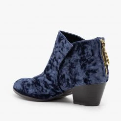 Qupid Shoes Posh Velvet Almond-Toe Ankle Booties