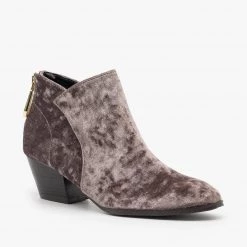 Qupid Shoes Posh Velvet Almond-Toe Ankle Booties