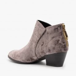 Qupid Shoes Posh Velvet Almond-Toe Ankle Booties
