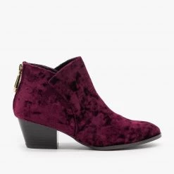 Qupid Shoes Posh Velvet Almond-Toe Ankle Booties