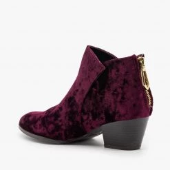 Qupid Shoes Posh Velvet Almond-Toe Ankle Booties