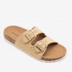 Top Moda Newest Arrivals Raffia Buckle Cork Slides
