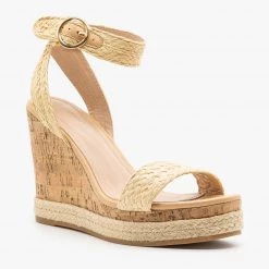 Top Moda Raffia Cork Wedge Sandals