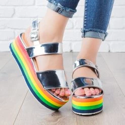 Qupid Shoes Newest Arrivals Rainbow Platform Sandals