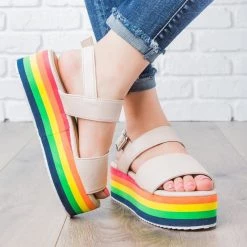 Qupid Shoes Newest Arrivals Rainbow Platform Sandals