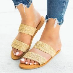 Sunny Feet Rattan Double Strap Slip-On Sandals
