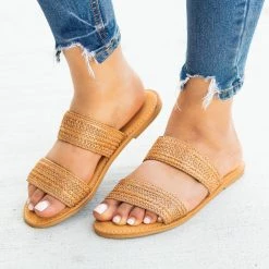 Sunny Feet Rattan Double Strap Slip-On Sandals