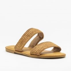 Sunny Feet Rattan Double Strap Slip-On Sandals