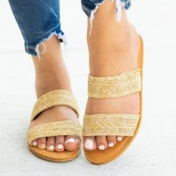 Sunny Feet Rattan Double Strap Slip-On Sandals