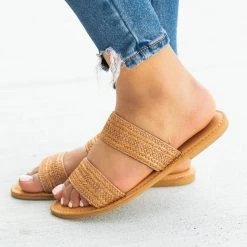 Sunny Feet Rattan Double Strap Slip-On Sandals