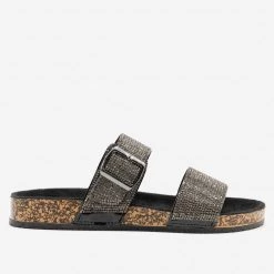 Qupid Shoes Newest Arrivals Rhinestone Bedazzled Cork Slides