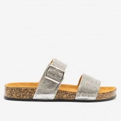 Qupid Shoes Newest Arrivals Rhinestone Bedazzled Cork Slides