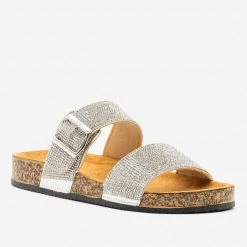 Qupid Shoes Newest Arrivals Rhinestone Bedazzled Cork Slides