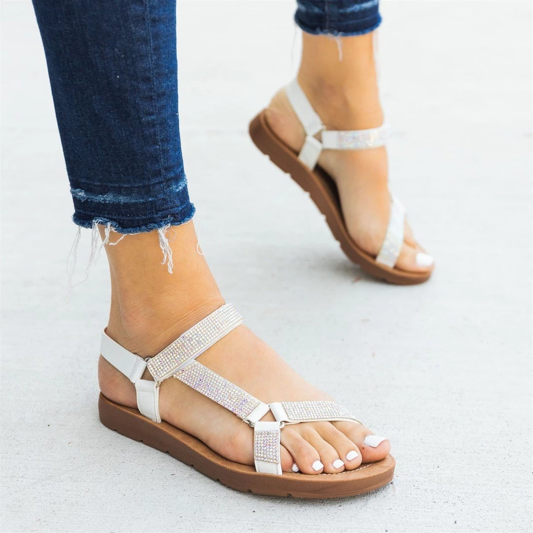 Forever Rhinestone Velcro Strap Sandals 1 Forever Rhinestone Velcro Strap Sandals
