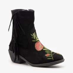 Weeboo Rose Embroidered Fringe Booties Newest Arrivals