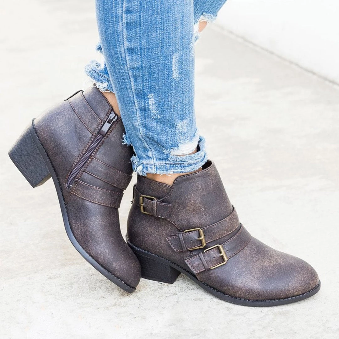 Forever Newest Arrivals Rustic Buckle Low Ankle Booties 3 Forever Newest Arrivals Rustic Buckle Low Ankle Booties