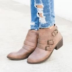 Forever Newest Arrivals Rustic Buckle Low Ankle Booties