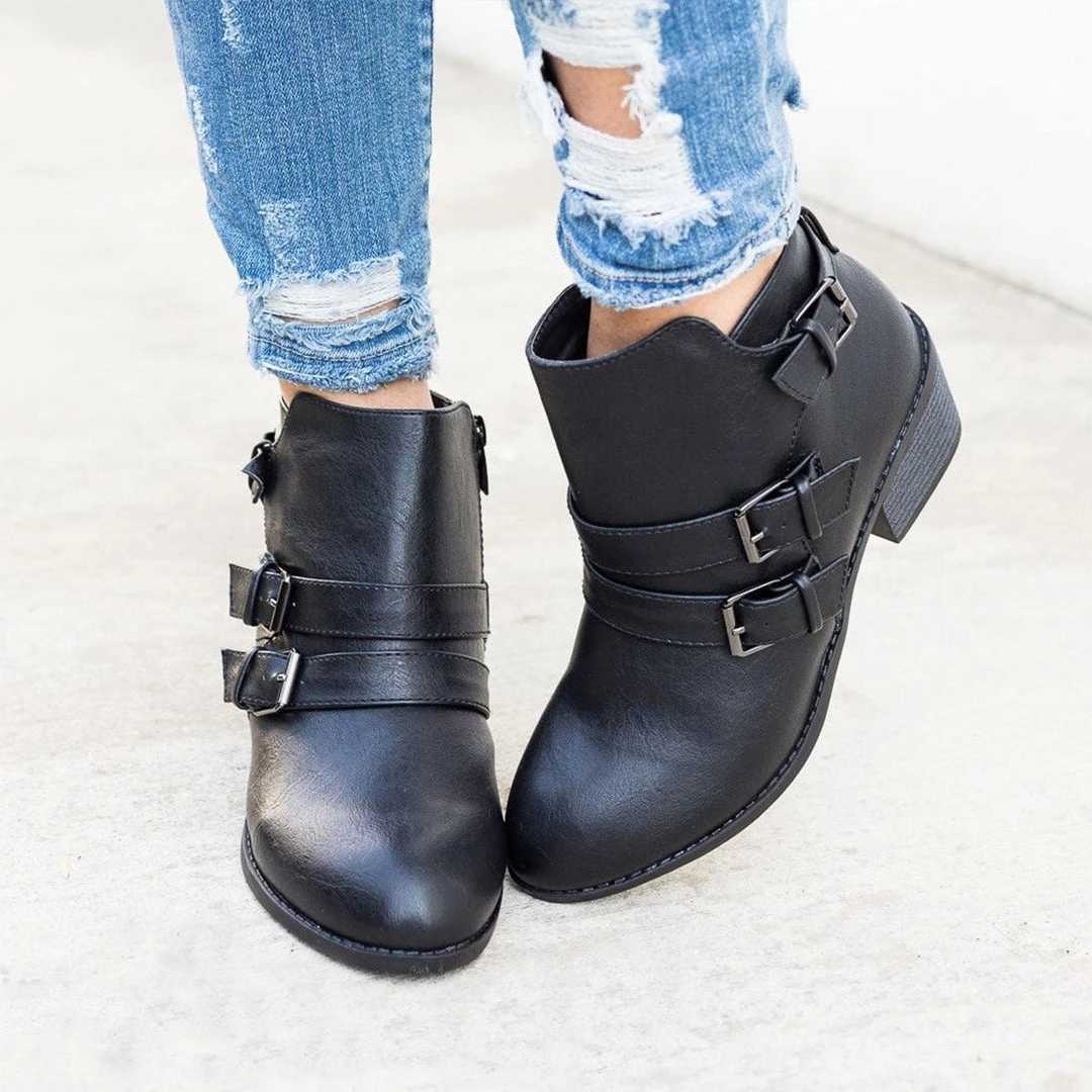 Forever Newest Arrivals Rustic Buckle Low Ankle Booties 1 Forever Newest Arrivals Rustic Buckle Low Ankle Booties