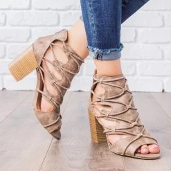 Qupid Shoes Newest Arrivals Rustic Peep Toe Heel Booties