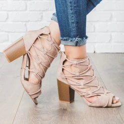 Qupid Shoes Newest Arrivals Rustic Peep Toe Heel Booties