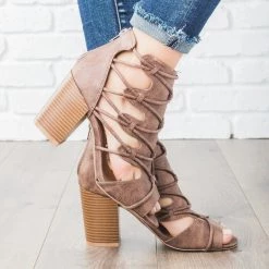 Qupid Shoes Newest Arrivals Rustic Peep Toe Heel Booties