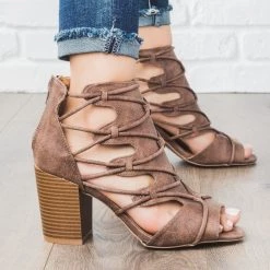 Qupid Shoes Newest Arrivals Rustic Peep Toe Heel Booties