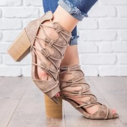 Qupid Shoes Newest Arrivals Rustic Peep Toe Heel Booties