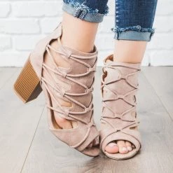 Qupid Shoes Newest Arrivals Rustic Peep Toe Heel Booties