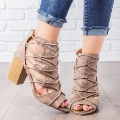 Qupid Shoes Newest Arrivals Rustic Peep Toe Heel Booties