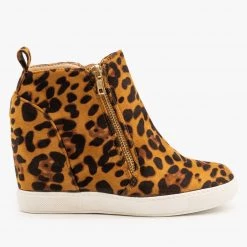 AMS Shoes Newest Arrivals Sassy Leopard Inner Wedge Sneakers