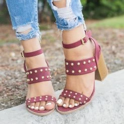 Qupid Shoes Sassy Studded Chunky Heels
