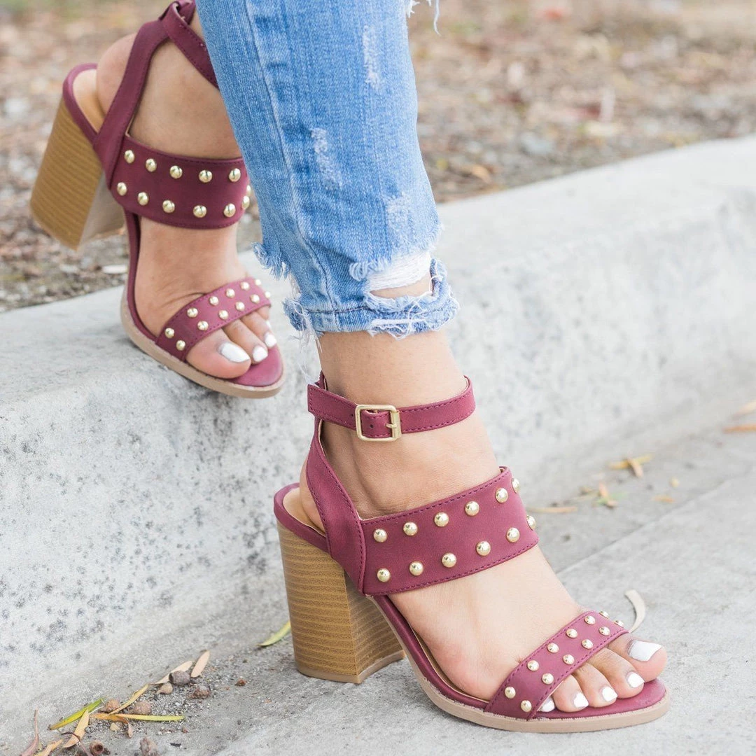 Qupid Shoes Sassy Studded Chunky Heels 6 Qupid Shoes Sassy Studded Chunky Heels