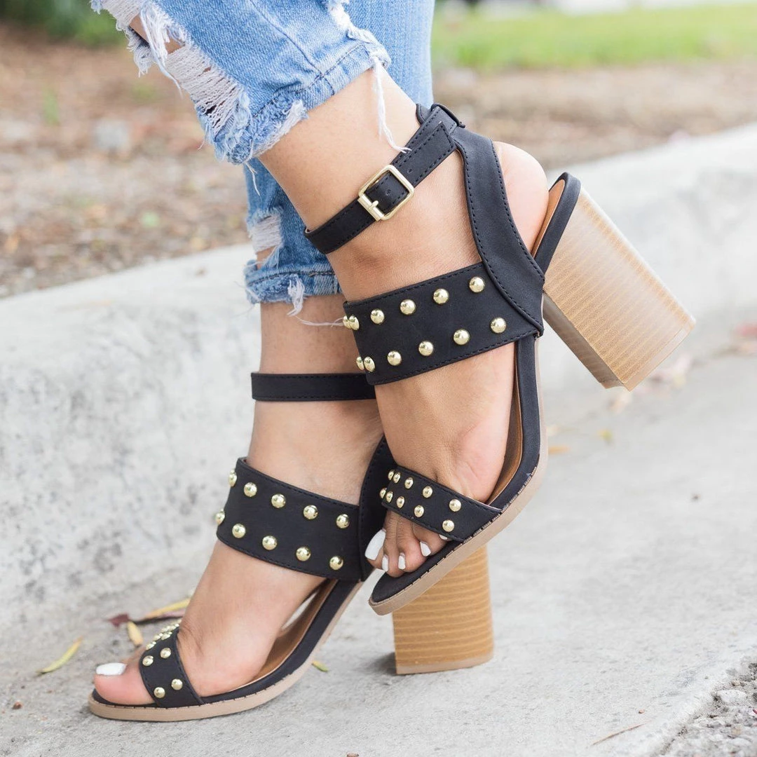 Qupid Shoes Sassy Studded Chunky Heels 3 Qupid Shoes Sassy Studded Chunky Heels