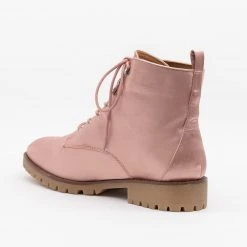 Qupid Shoes Satin Fashion Lace-Up Combat Boots