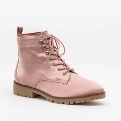Qupid Shoes Satin Fashion Lace-Up Combat Boots