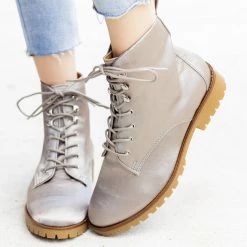 Qupid Shoes Satin Fashion Lace-Up Combat Boots