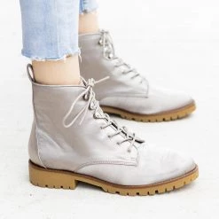 Qupid Shoes Satin Fashion Lace-Up Combat Boots