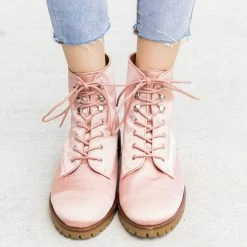Qupid Shoes Satin Fashion Lace-Up Combat Boots