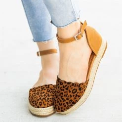 AMS Shoes Newest Arrivals Scalloped Animal Print Espadrille Flats