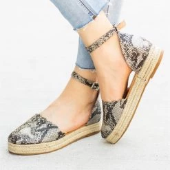 AMS Shoes Newest Arrivals Scalloped Animal Print Espadrille Flats
