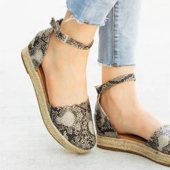 AMS Shoes Newest Arrivals Scalloped Animal Print Espadrille Flats
