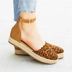 AMS Shoes Newest Arrivals Scalloped Animal Print Espadrille Flats