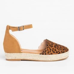 AMS Shoes Newest Arrivals Scalloped Animal Print Espadrille Flats