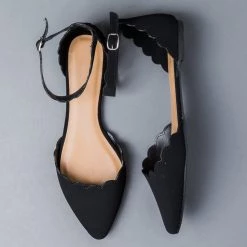 Bamboo Shoes Scalloped Ankle Strap Flats