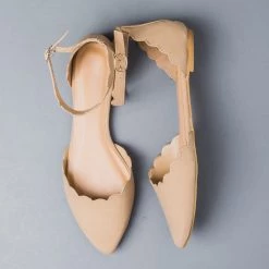 Bamboo Shoes Scalloped Ankle Strap Flats