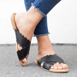 Qupid Shoes Newest Arrivals Scalloped Crisscross Slides