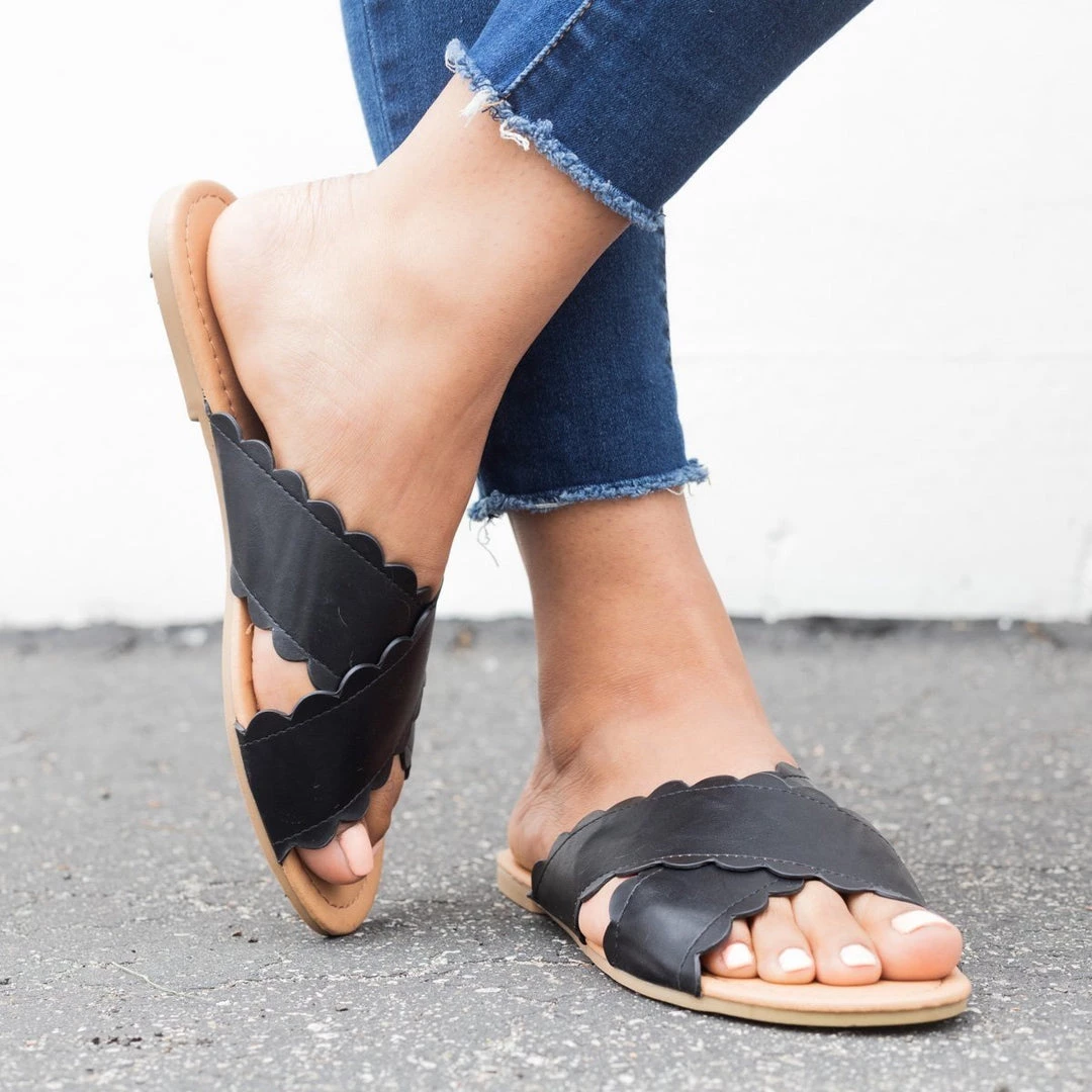 Qupid Shoes Newest Arrivals Scalloped Crisscross Slides 2 Qupid Shoes Newest Arrivals Scalloped Crisscross Slides