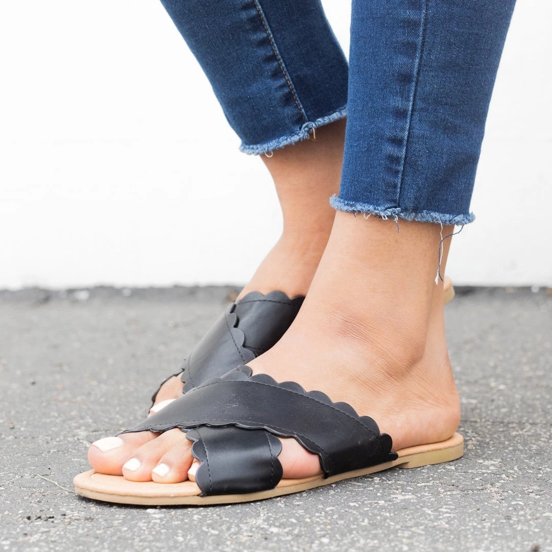 Qupid Shoes Newest Arrivals Scalloped Crisscross Slides 5 Qupid Shoes Newest Arrivals Scalloped Crisscross Slides