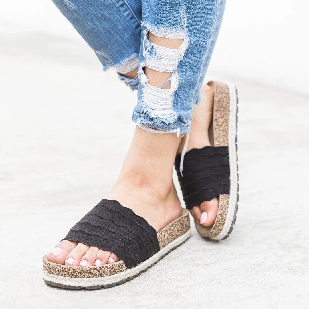 Nature Breeze Scalloped Espadrille Cork Slides Newest Arrivals 3 Nature Breeze Scalloped Espadrille Cork Slides Newest Arrivals